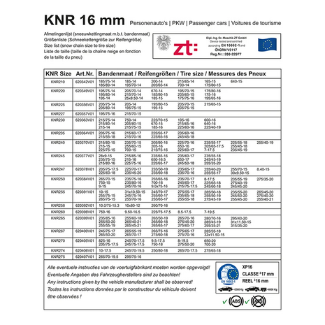 Sneeuwkettingen 16mm KNR250 luxe versie